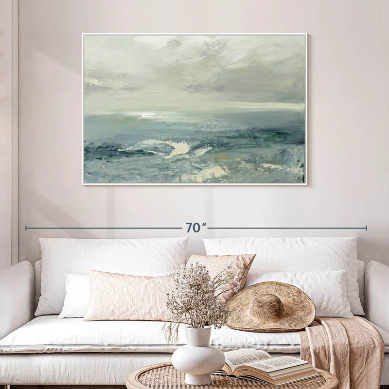Vagues de plage d'été, Cadre flottant blanc, 46 po x 31 po