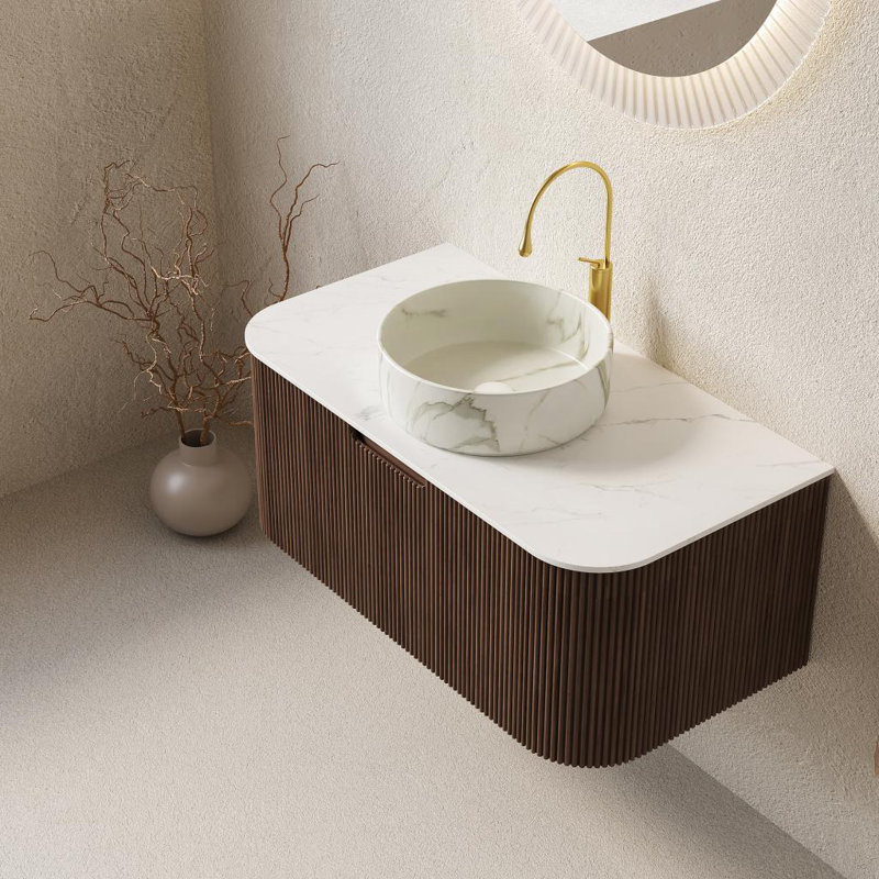 Meuble-lavabo de salle de bain mural Dina, Noyer