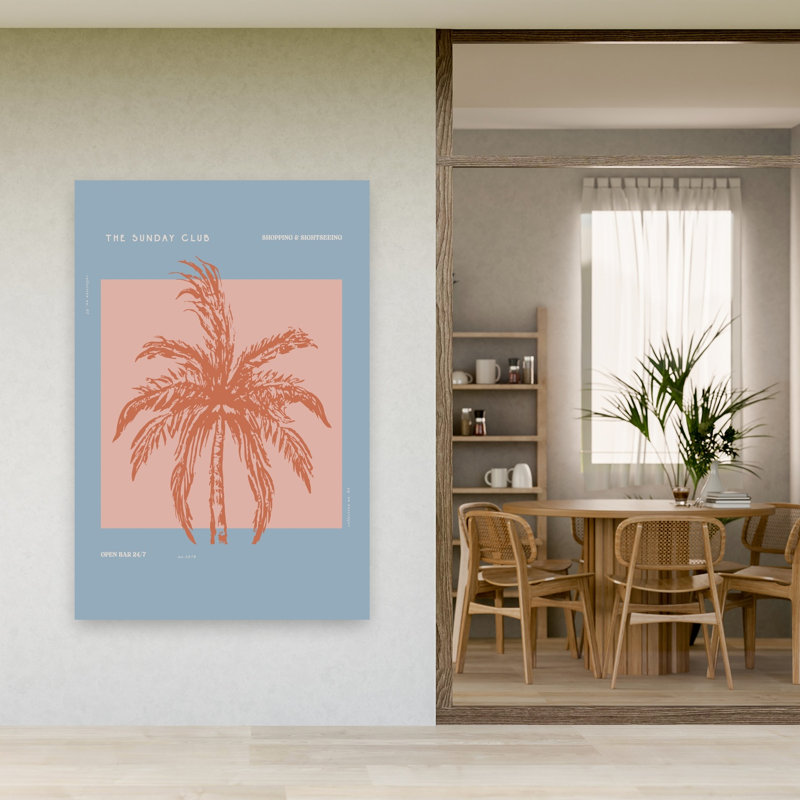 Oasis de soleil rétro, minimaliste, rétro, palmier, plage, art mural, 60" H x 40" W