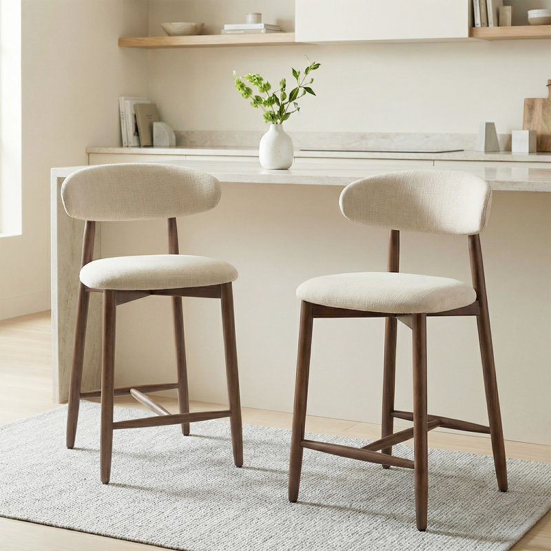 Tabouret de bar rembourré à hauteur de comptoir avec pieds en bois massif, 1, Gris