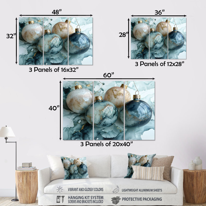 Ornement vert or scintillant I - ensemble de décoration murale de Noël, Métal métal, H 40 po x l 60 po x P 1 po