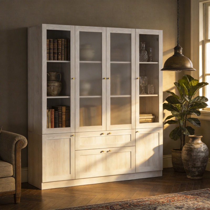 Vitrine réglable en verre avec portes givrées et rangement spacieux