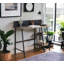 Rustic Oak Writing Desk With Black Metal Legs And Integrated Tech Holder