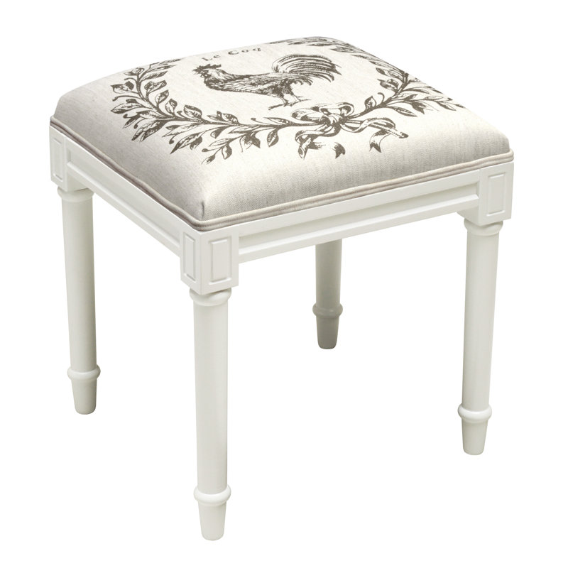 Solid Wood Accent Stool, White/Gray