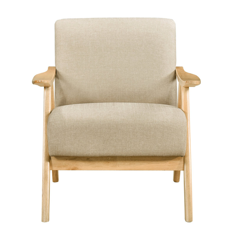 Chaise d'appoint rembourrée brune avec assise confortable en bois massif et coussin en bois d'hévéa, Marron clair