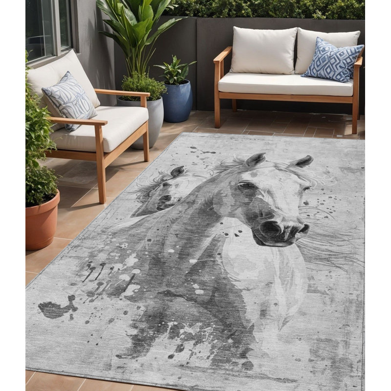 Tapis d'intérieur lavable à cheval gris 5 pi x 8 pi