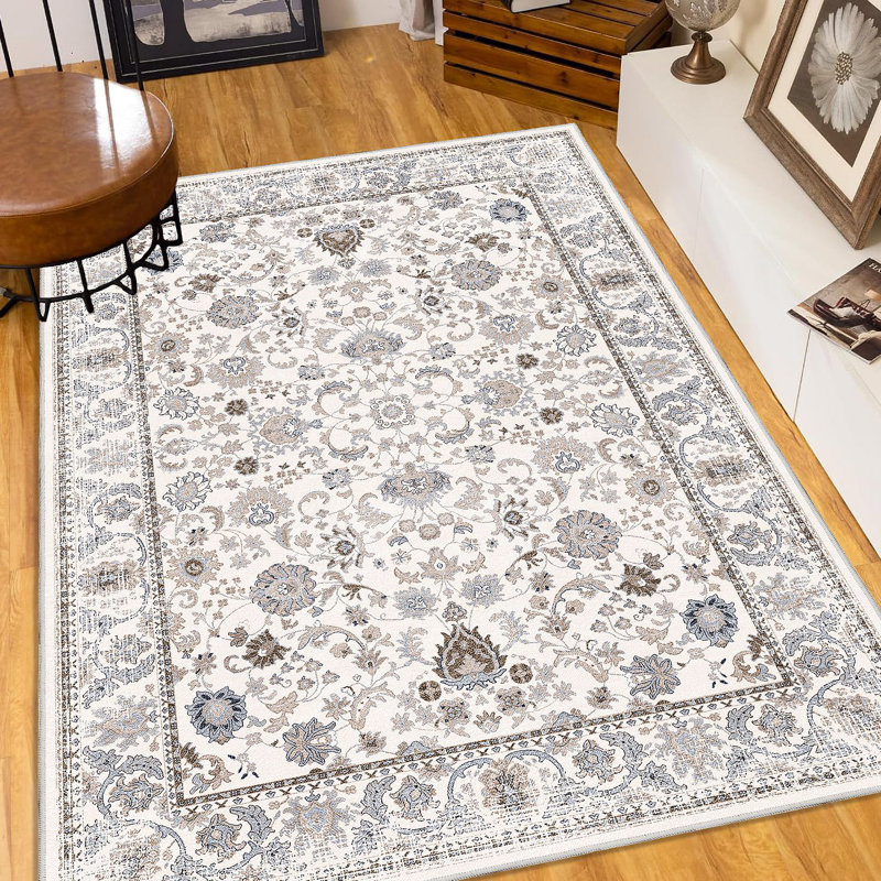 Area Rug Vintage Bohemia Non-Slip Washable Rug For Living Room Kitchen Bedroom Living Room Flower Design, Rectangle 6' x 9'