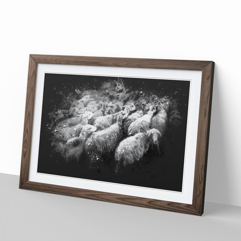 Flock of Sheep Vol.1 - Picture Frame Graphic Art, Walnut Framed, 48cm H x 65cm W x 2cm D