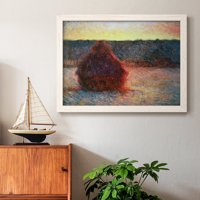 «Grainstack at Sunset, Winter, 1890» par J Paul - reproduction d'art sur toile simple, Cadre photo blanc