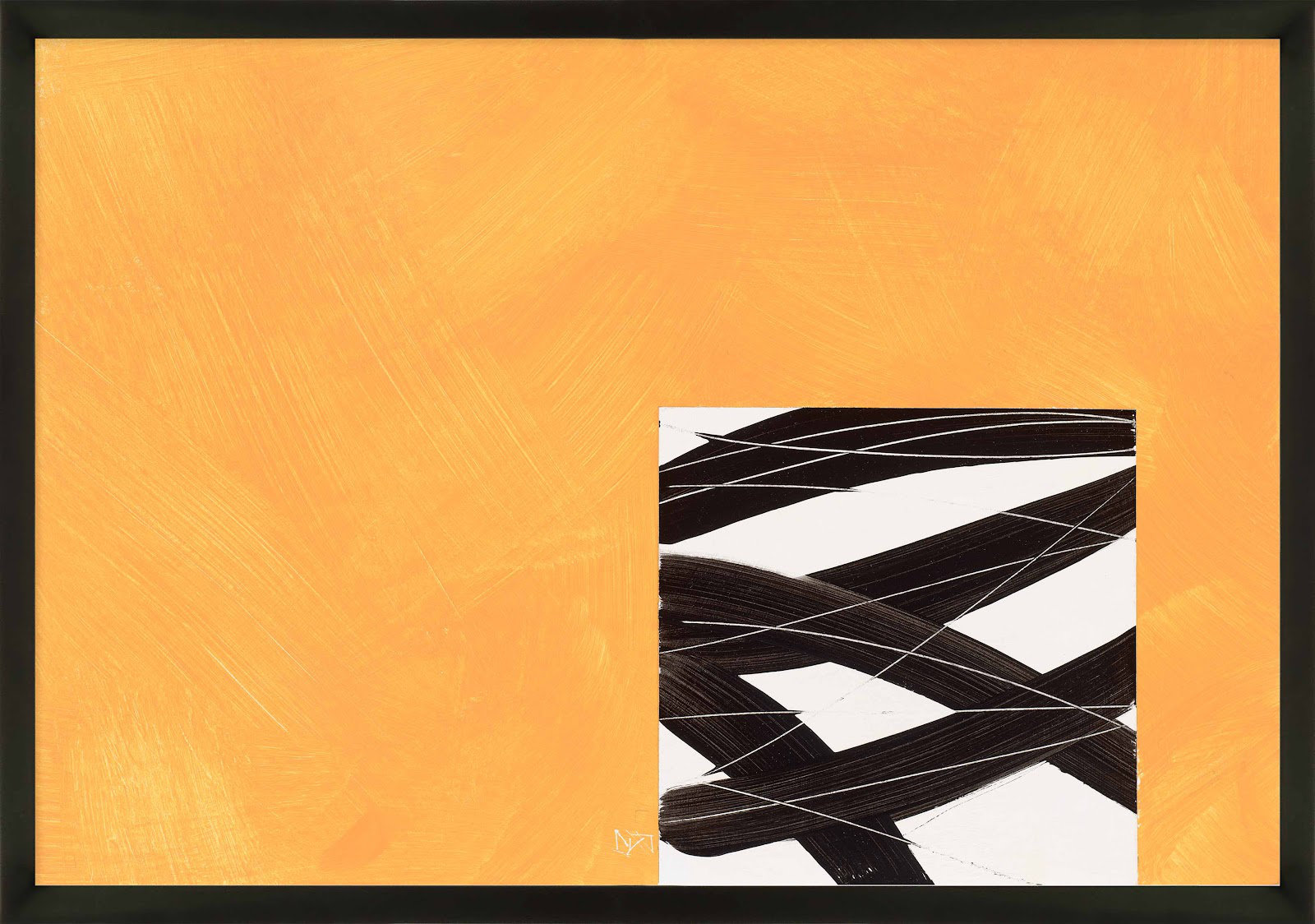 Composition With Yellow 2 by Robert Kamnatnik, Black Framed Paper, 17.5" H x 25" W x 1.25" D
