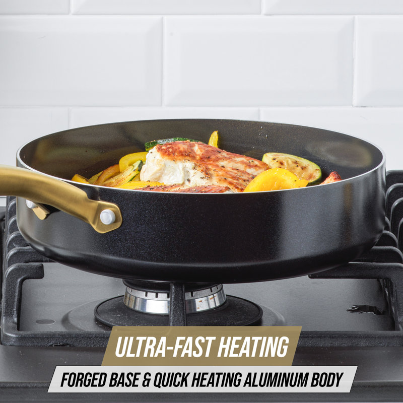 Black and Gold Aluminum Nonstick Cookware Set with Glass Lids