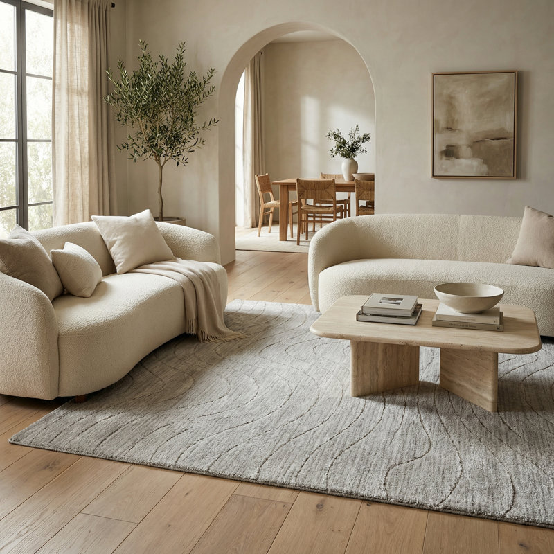 Rug Branch Rahil 7' x 10' (6'7" x 9'6") Grey/Cream Abstract Indoor Area Rug, Comtemporary, Medium Pile, Stain-Resistant Carpet - Living Room, Bedroom, Dining Room, and Kitchen