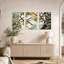 Ensemble de 3 tableaux sur toile représentant un arbre en vitrail turquoise et orange-662674583