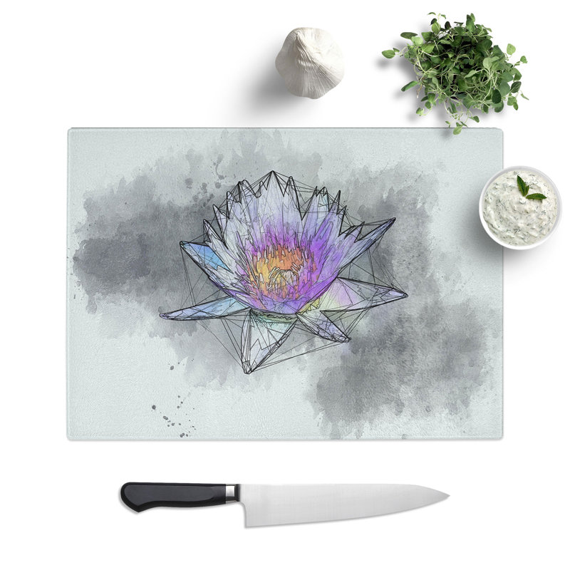 Tempered Glass Water Lily Sketch Chopping Board, 28.5 cm x 39 cm