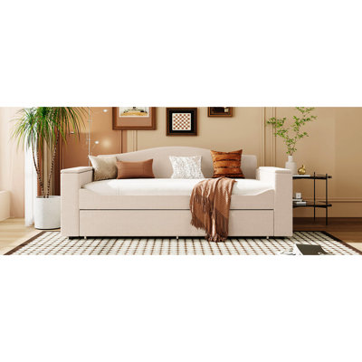 Lit de jour simple beige avec rangement, lit gigogne et pour la détente
