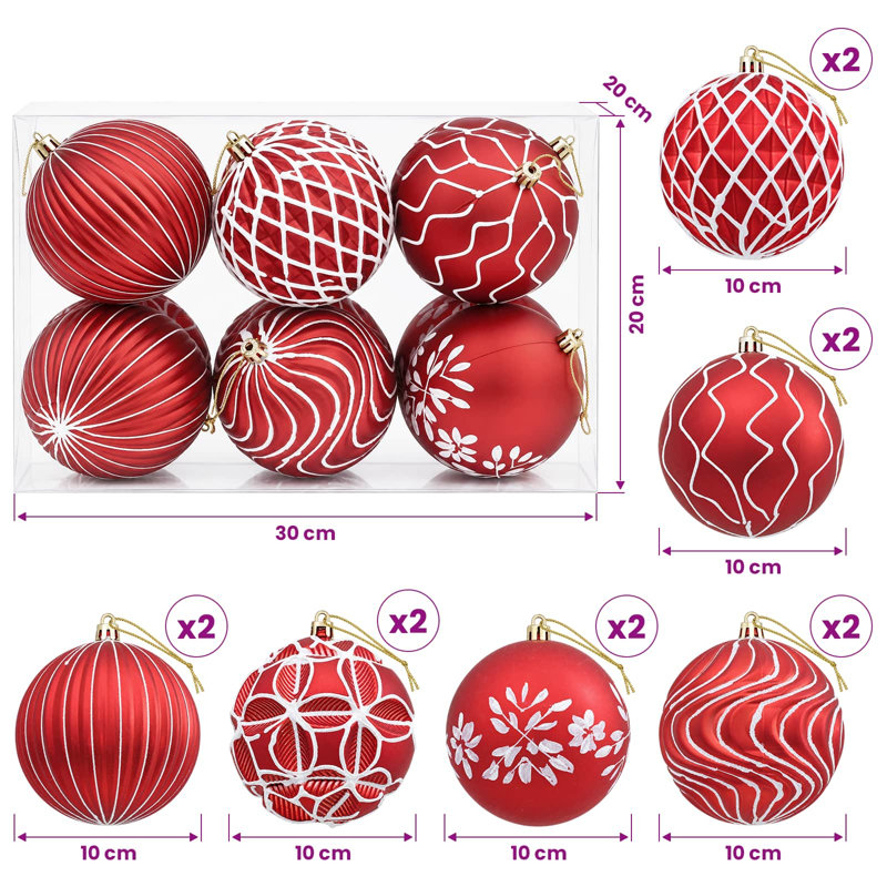 Polystyrene Bauble, Red, White, 12