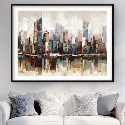Bâtiments abstraits avec textures - villes, impression encadrée bleue