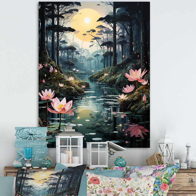 «Deep River Into The Forest II», art mural forêt, Toile tendue, H 32 po x l 16 po x P 1 po