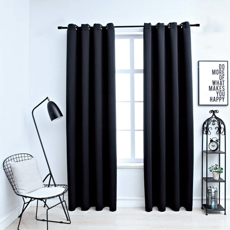 Korkmaz Blackout Curtain Pair, Black, Width 140 x Drop 225cm