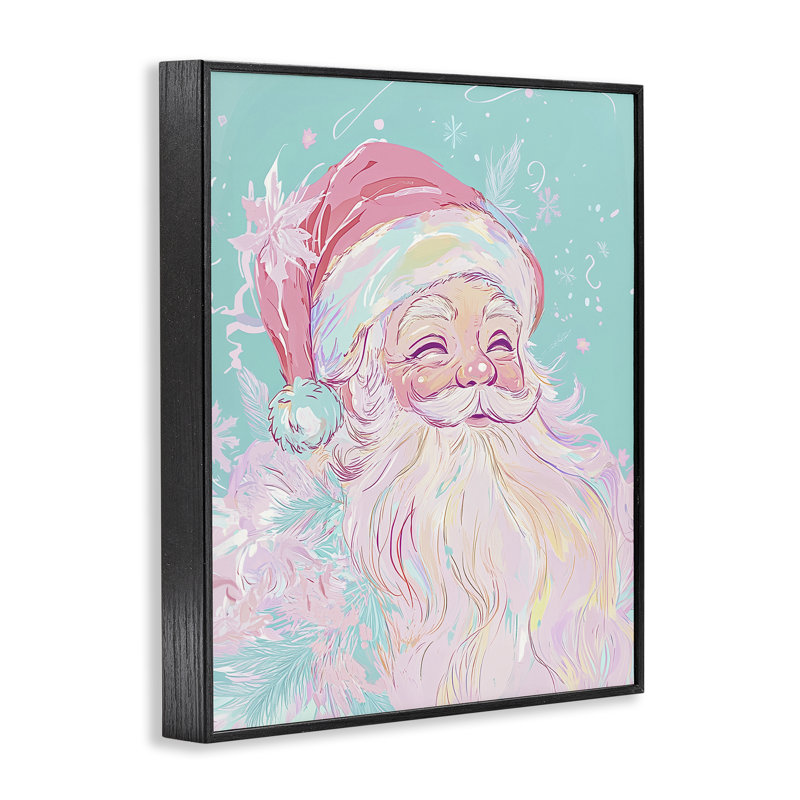 Pastel Jolly Santa Claus, giclée encadrée, design par Arlington Prints, H 14 po x l 11 po, Giclée encadrée noir minuit