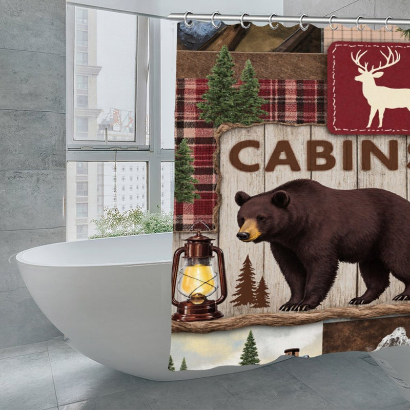 Rideaux de douche Rustic Cabin Bear & Deer pour salle de bain, 71 x 71