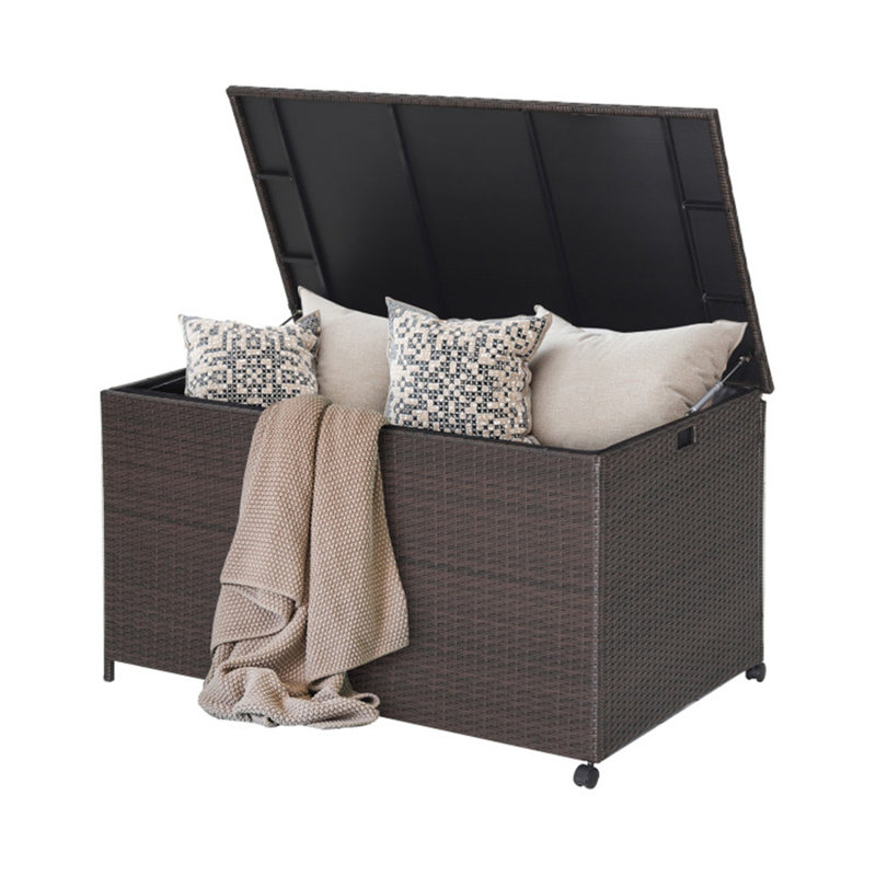 Boîte de rangement pour terrasse en osier brun 133 gallons Pegpe