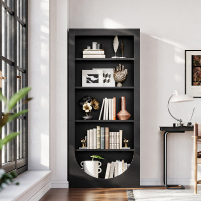 70 In Tall Bookcase, 5-tier Arched Bookshelf With Reversible Design
