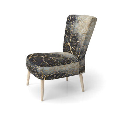 Golden Branch Tree Luminous Tangle II - Upholstered Scandinavian Side Chair, Monochrome Nature Accent Chair