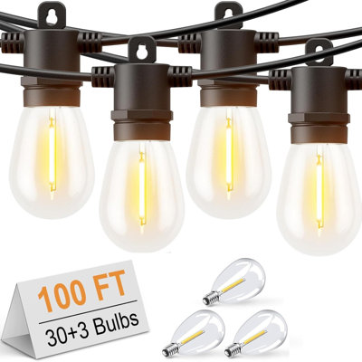 Guirlande lumineuse 100 pi avec ampoules incassables, ampoules incassables à intensité variable blanc chaud de 2700 K pour porche, terrasse, jardin, cour arrière, balcon, etc.