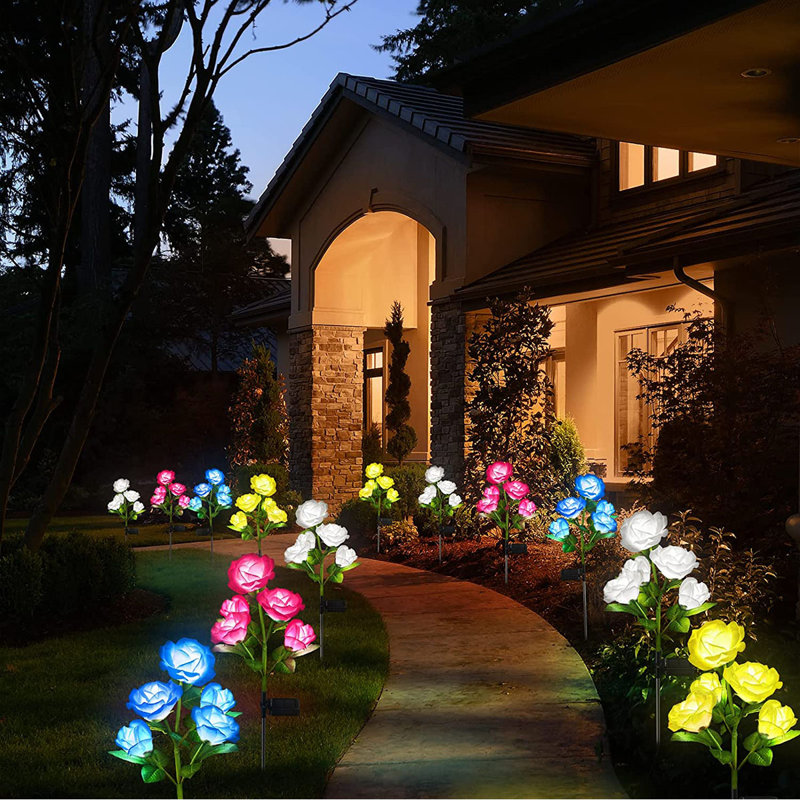 Blue Solar Powered LED Rose Pathway Lights