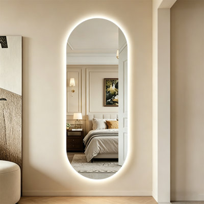 Elliptical LED Full-Length Mirror – Wall-Mounted,  3 Color Modes, Dimmable, Shatterproof – Ideal For Salon, Bedroom, Living Room