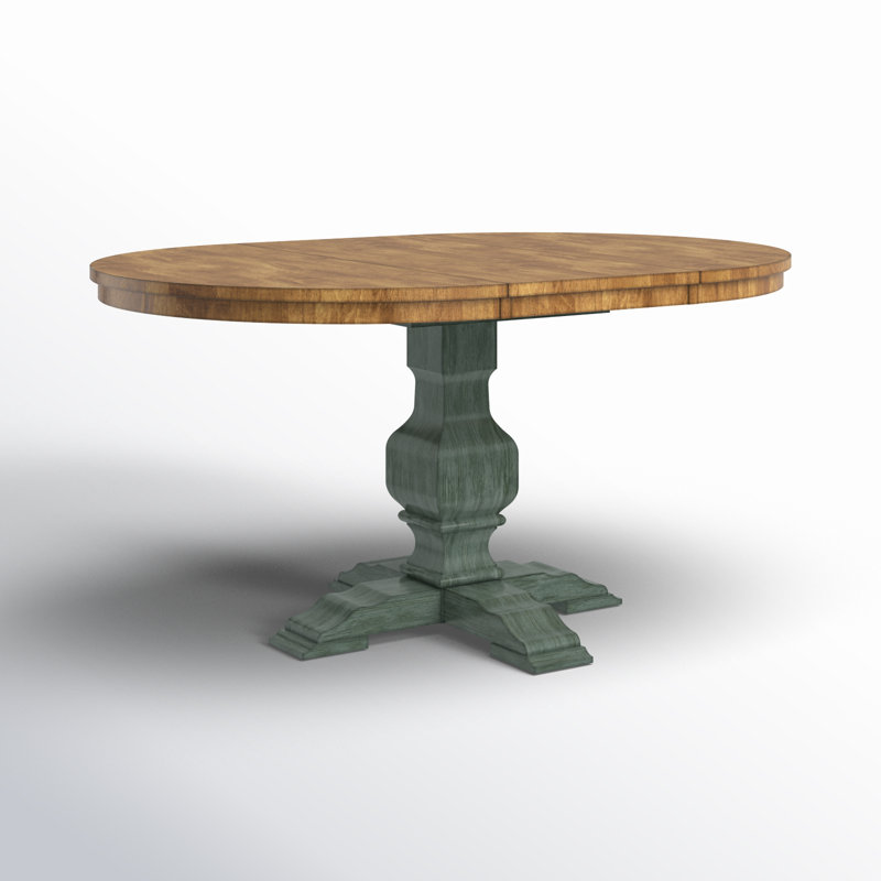 Marcotte Extendable Oval Solid Wood Dining Table, Antique Sage