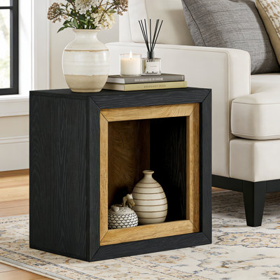 Wood End Table With Storage, 23.62" Narrow Side Table For Living Room
