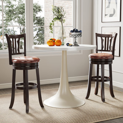 30'' Bar Height Swivel Bar Stools Set of 2 w/Back & Faux Leather Seat