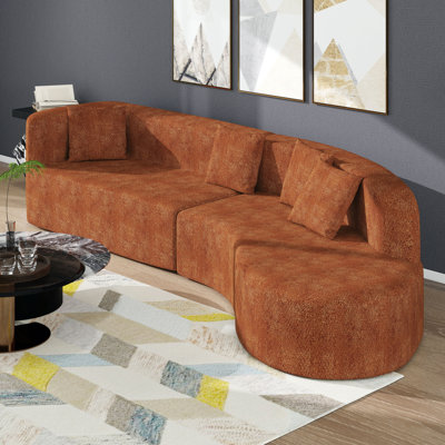 Canapé modulaire de 132 po au design incurvé, canapé modulaire en chenille 2 pièces avec 4 coussins, éponge moelleuse et coussin à ressorts