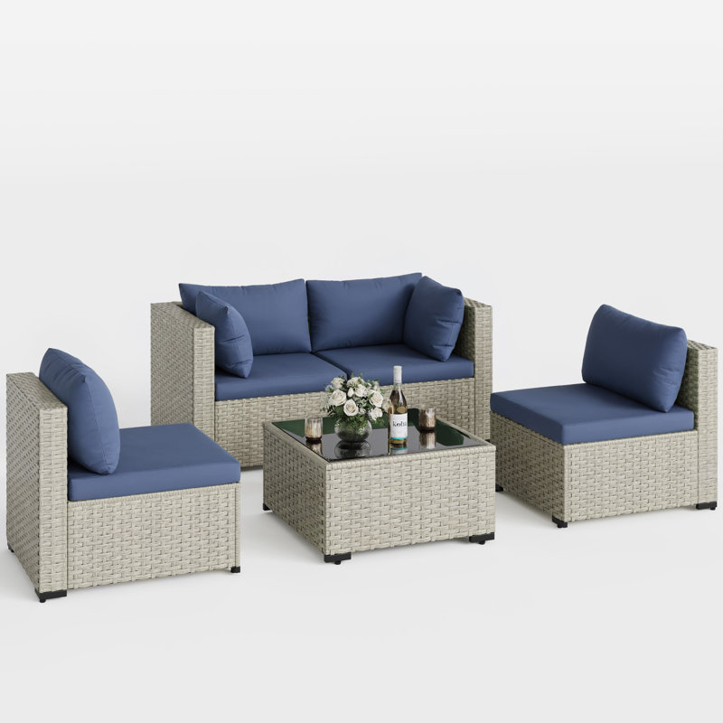 5 Pieces Patio Conversation Set, Navy