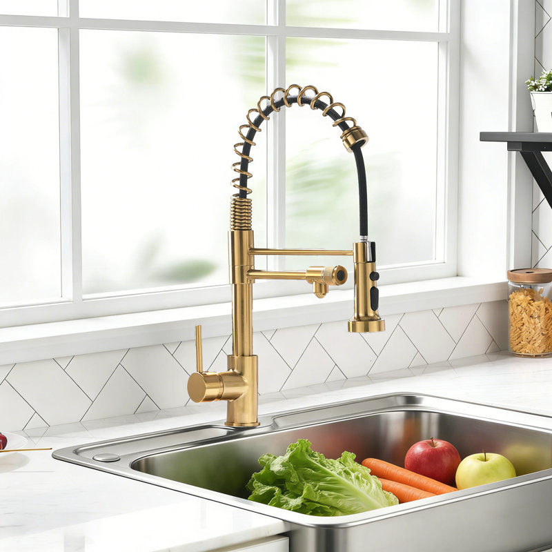 Kitchen Faucets With Pull Down Sprayer, Kitchen Sink Faucet With Dual Function Spray Head, Gold