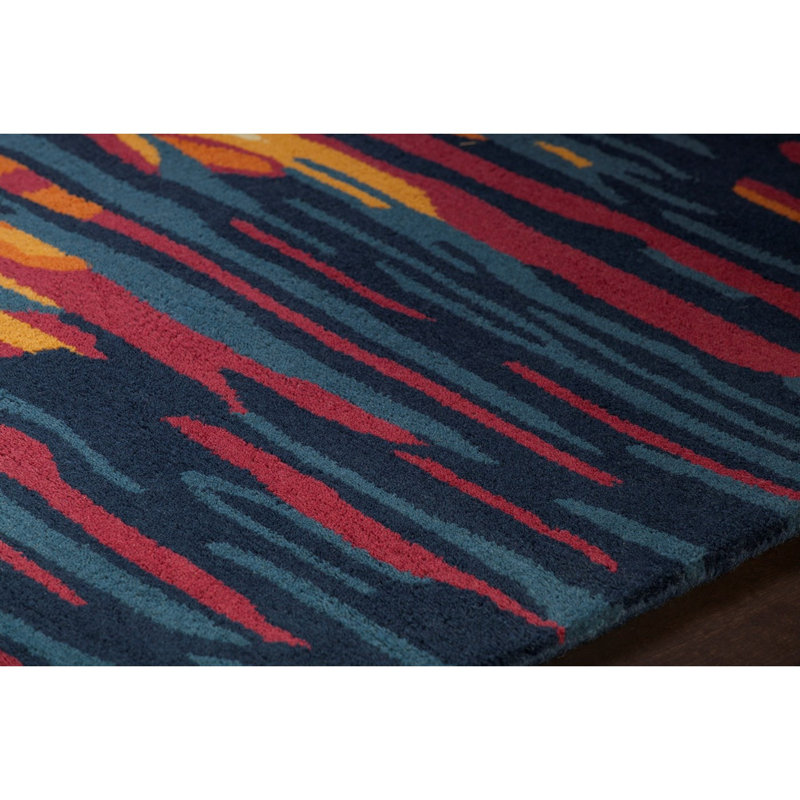Cloral Authentic Hand-Tufted Handmade Navy, Orange & Gold Modern Abstract Horizon Wool Area Rug, Rectangle 8' x 10'