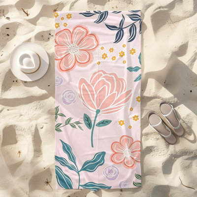 Serviette de plage en microfibre légère, absorbante sans décoloration, 30 po x 60 po, imprimé floral minimal