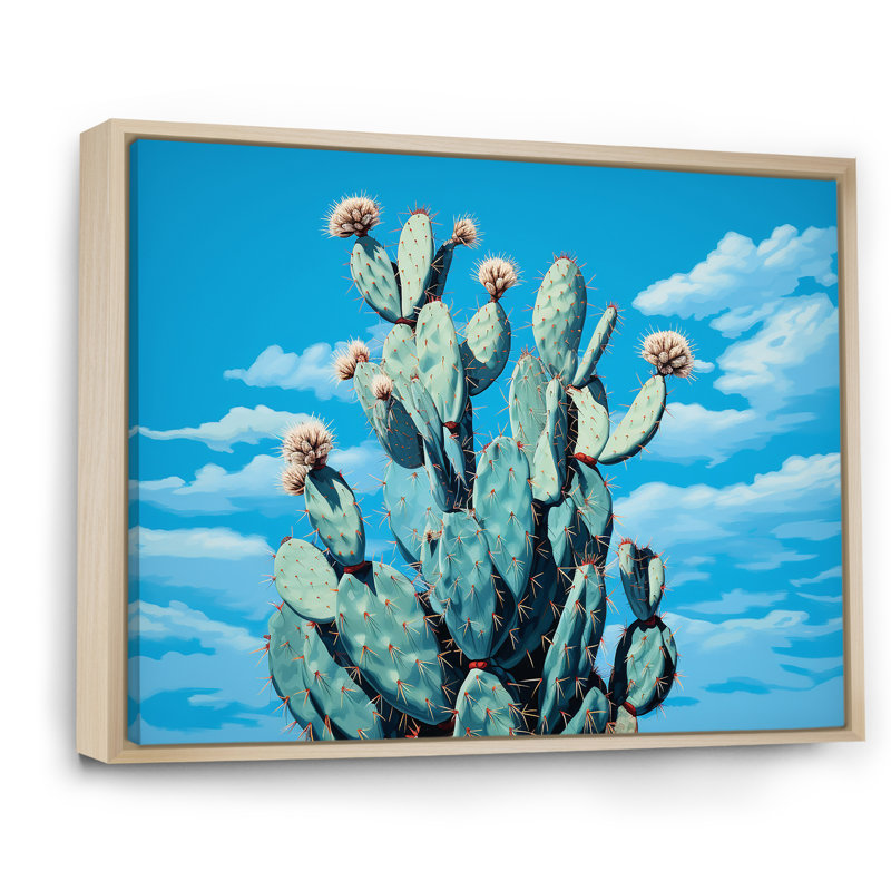 Cactus bleu brillant - Cactus, art mural sur toile, Cadre naturel flottant, H 34 po x l 44 po x P 1,5 po