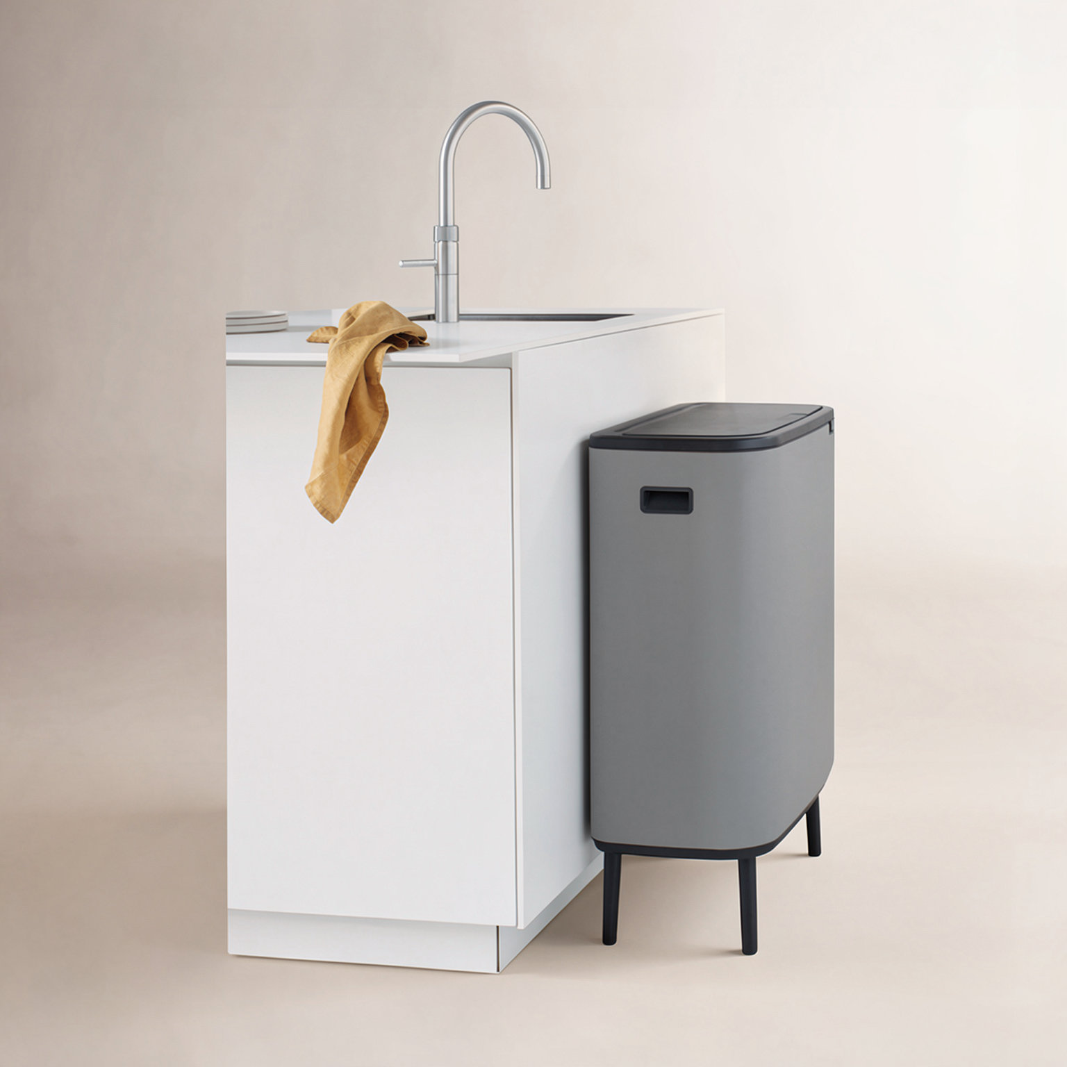 Brabantia Bo Hi Touch Dual Recycling Can, Mineral Concrete Gray