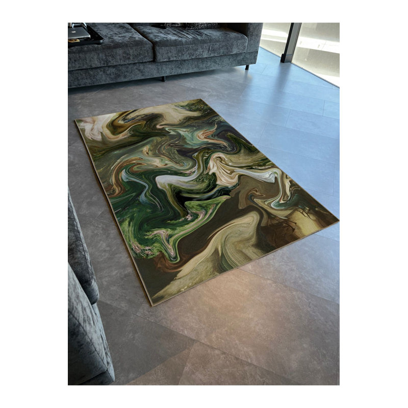 Tapis décoratif moderne à motif de vagues surréelles vertes, Sous-tapis rectangulaire 2 pi 6 po x 4 pi 11 po