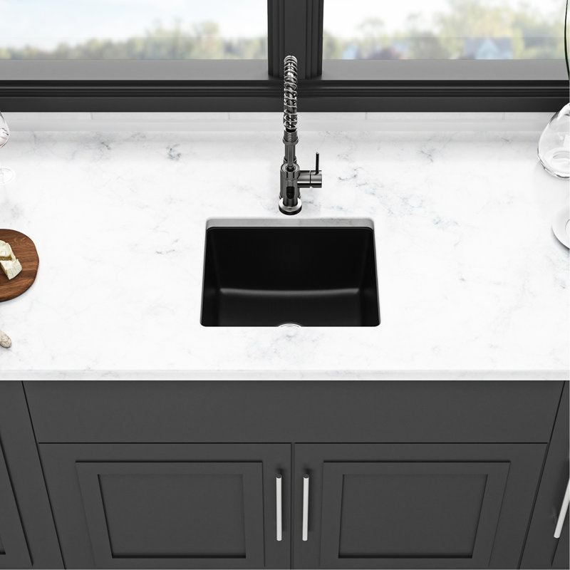 Évier de cuisine encastré en quartz noir L 17,68 po x l 15,52 po