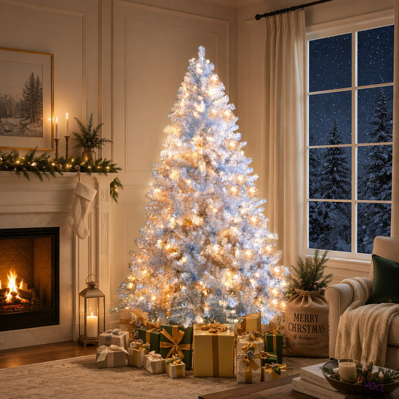 Arbre de Noël artificiel pré-éclairé 6 pi, arbre complet à charnières avec support en métal, 800 branches, 300 lumières DEL, 11 modes d'éclairage, arbre de décoration des Fêtes pour l'intérieur et l'extérieur
