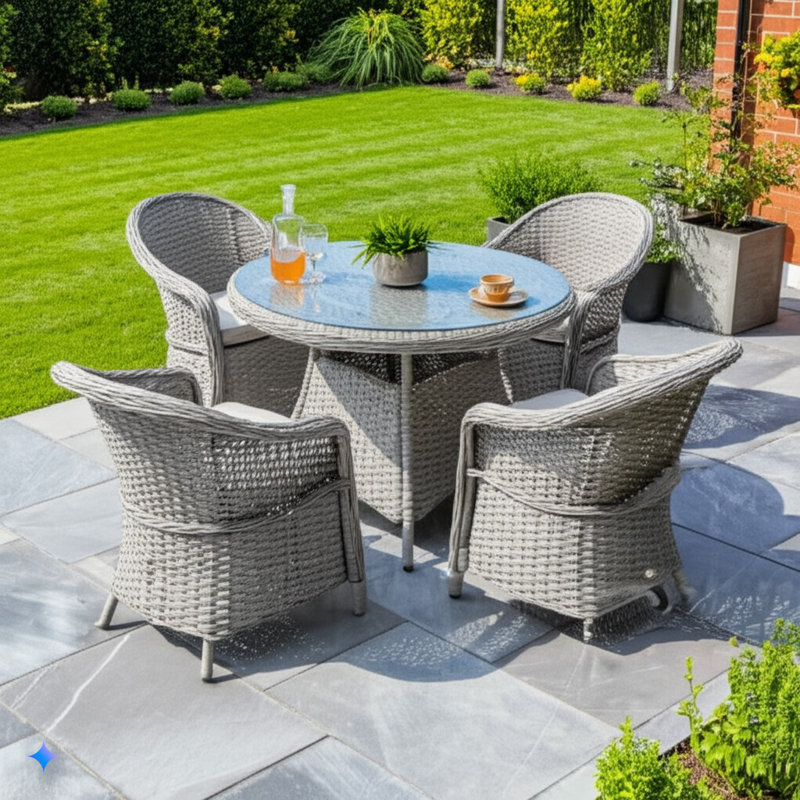 Templos 4 Seater Rattan Garden Furniture Set with Cushions Mixed Grey