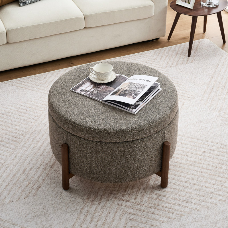 Repose-pieds rond avec rangement 31,7 "avec pieds en bois massif, repose-pieds multi-usage, Brun