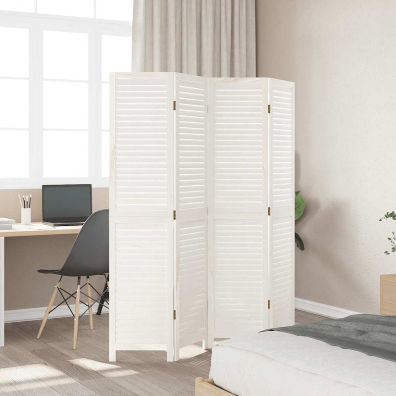 Paravent en bois massif 4 panneaux Paulownia, H 70,9 po x l 57,1 po x P 0,63 po, Blanc