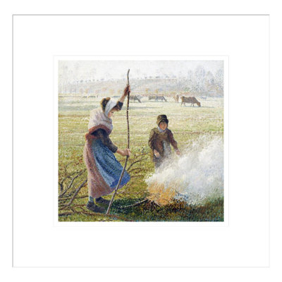 «White Frost Woman Breaking Up Wood» par Camille Pissarro, impression giclée sur cadre