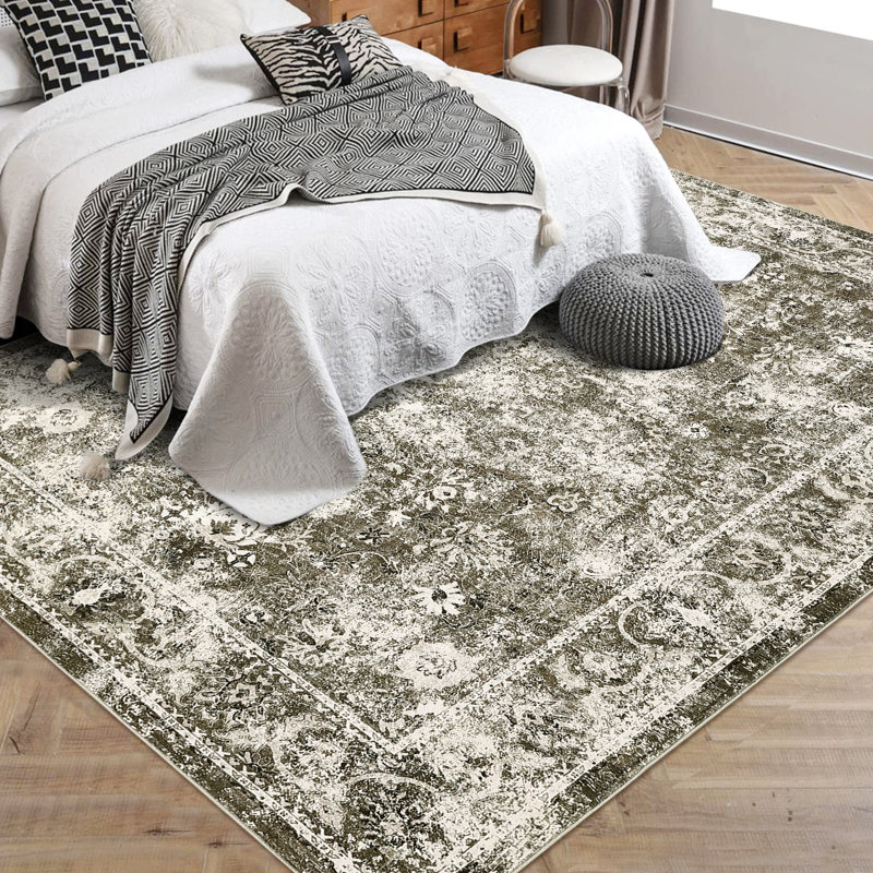 Tapis rétro, tapis de salon intérieur rétro, Rectangle 9 pi x 12 pi