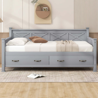 Daybed with 2 Large Drawers and X-shaped Frame, Blending Modern and Rustic Casual Style for Enhanced Sleep and Relaxation